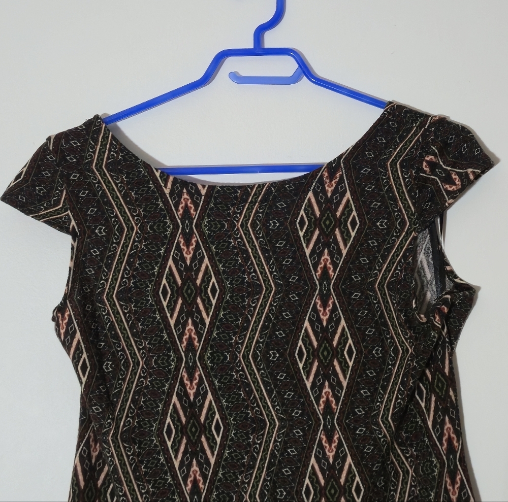 Joli Clothes XL Black Brown Geometric Tribal Knit Cap Sleeve Mini Shift Dress - Picture 10 of 13